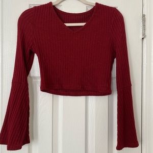 Long Bell Sleeve Red Crop Top